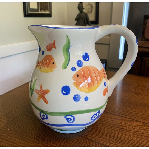 Fwc Other - FWC Summer Oasis Tropical Gold Fish Glazed Ceramic 8” Pitcher